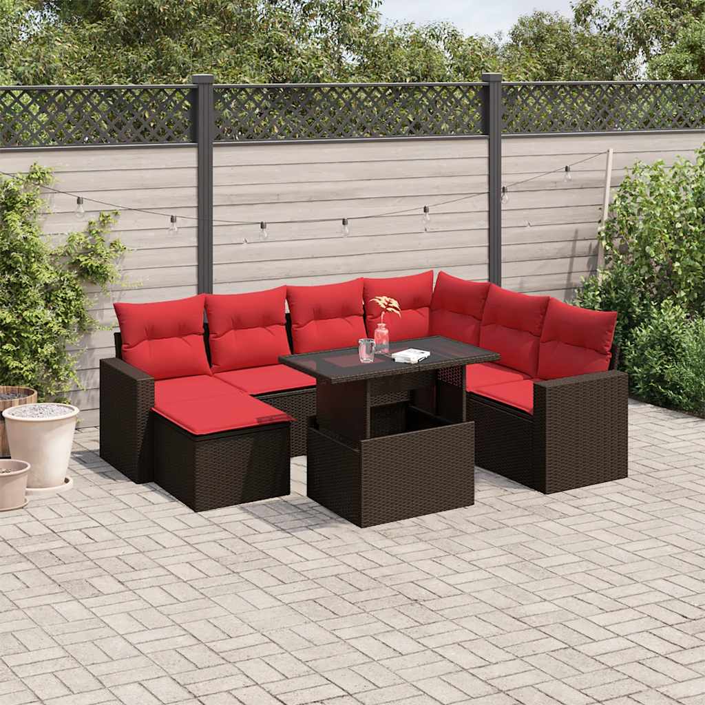 8-delt havesofast med hynder brun polyrattan