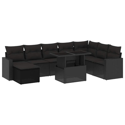 sofasæt til haven 9 dele med hynder polyrattan sort