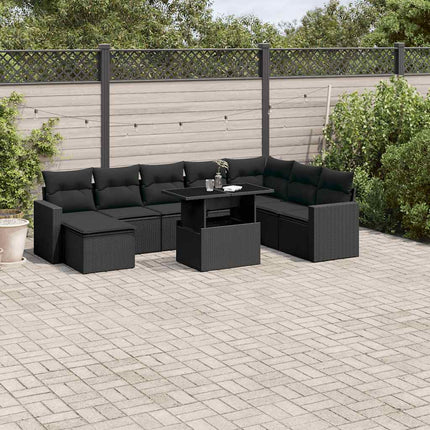 sofasæt til haven 9 dele med hynder polyrattan sort