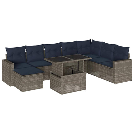 havesofasæt med 9 dele og hynder grå polyrattan
