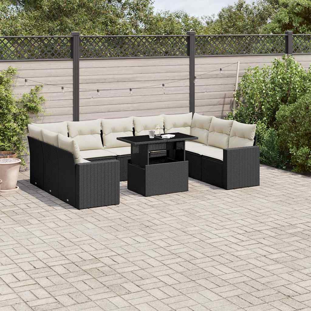 sofasæt til haven 10 dele med hynder polyrattan sort