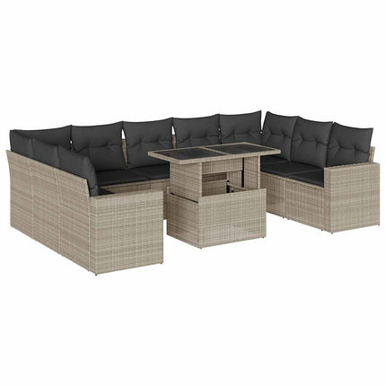 sofasæt til haven 10 dele med hynder polyrattan lysegrå