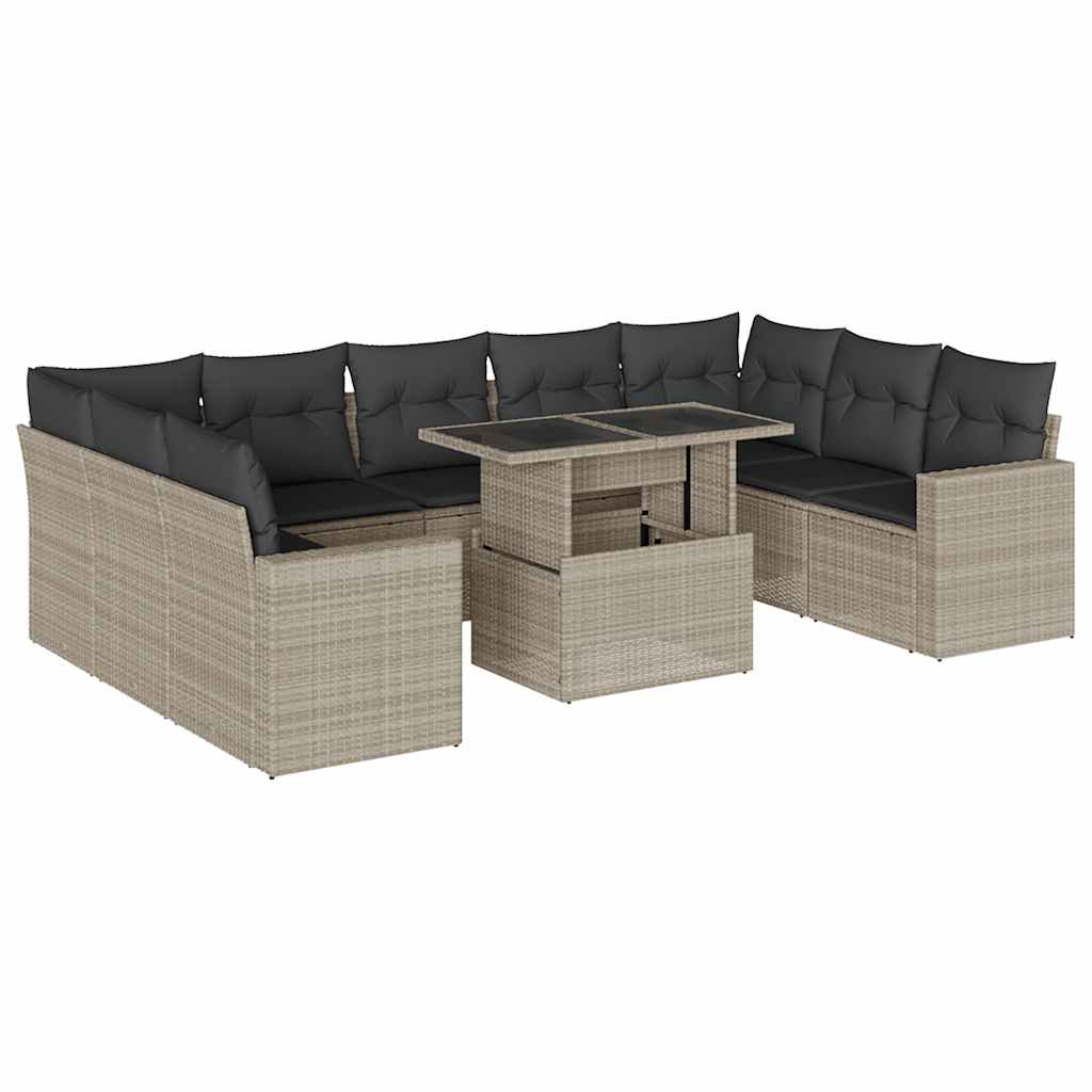 sofasæt til haven 10 dele med hynder polyrattan lysegrå