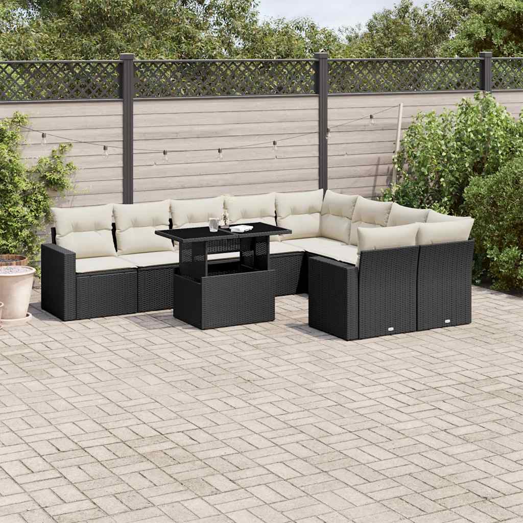 sofasæt til haven 10 dele med hynder polyrattan sort