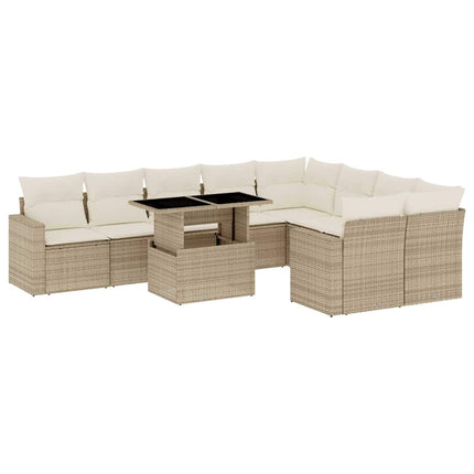 sofasæt til haven 10 dele med hynder polyrattan beige