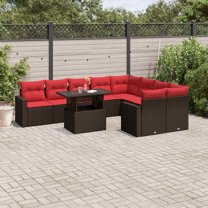 havesofasæt med 10 hynder brun polyrattan