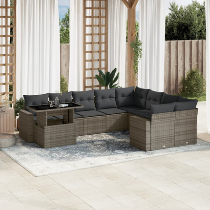 sofasæt til haven 10 dele med hynder polyrattan grå