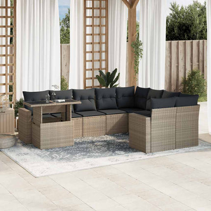 sofasæt til haven 10 dele med hynder polyrattan lysegrå
