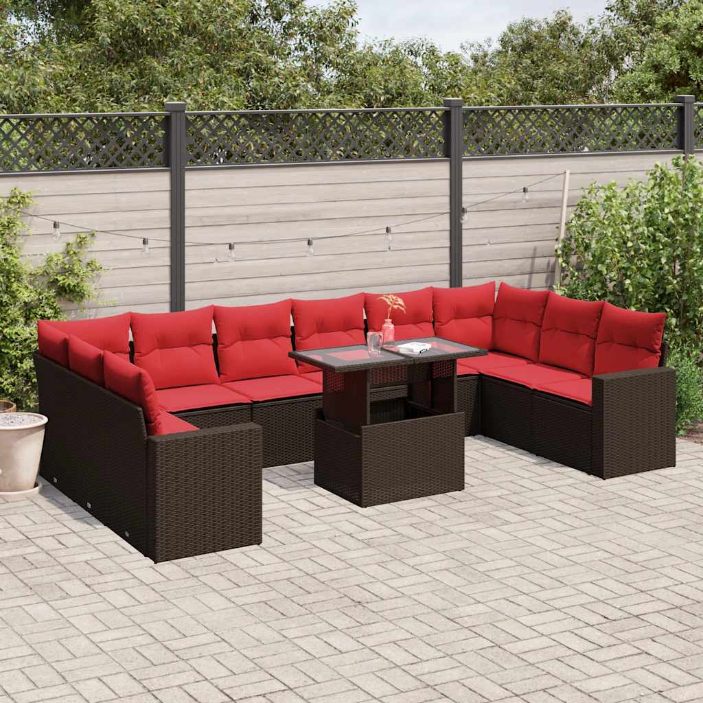 11-delt havesofast med hynder brun polyrattan