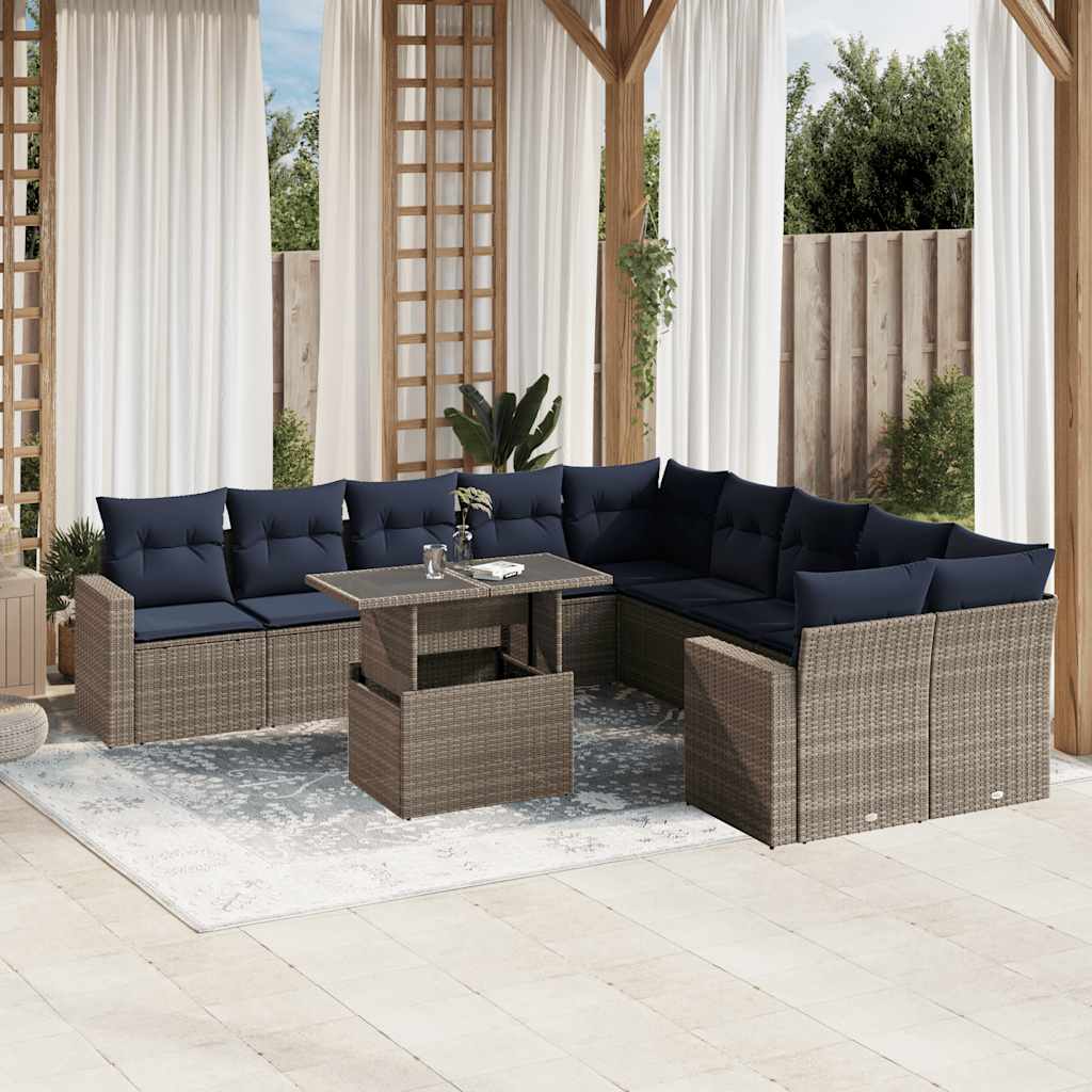 11-delt havesofast med hynder gr polyrattan