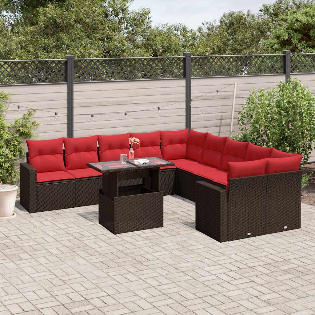 11-delt havesofast med hynder brun polyrattan
