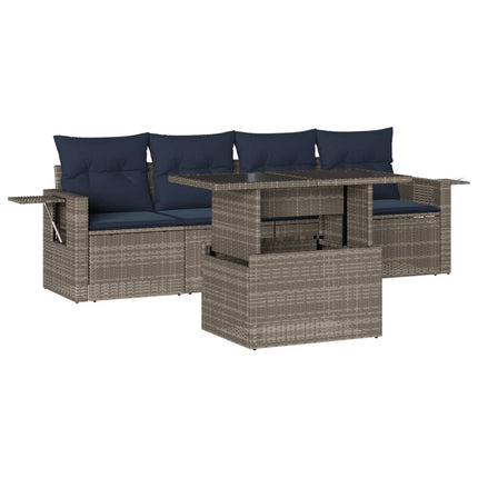 havesofasæt med 5 dele og hynder grå polyrattan