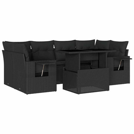 sofasæt til haven 7 dele med hynder polyrattan sort