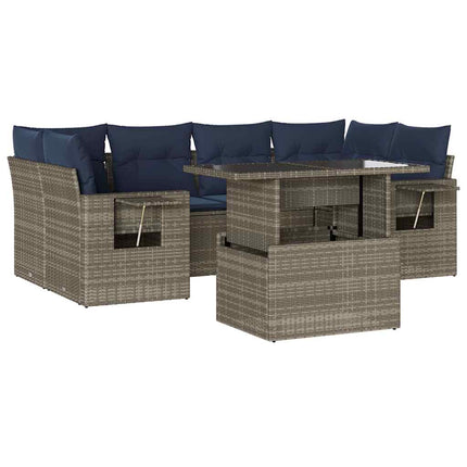 havesofasæt med 7 dele og hynder grå polyrattan