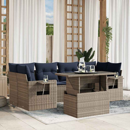 havesofasæt med 7 dele og hynder grå polyrattan