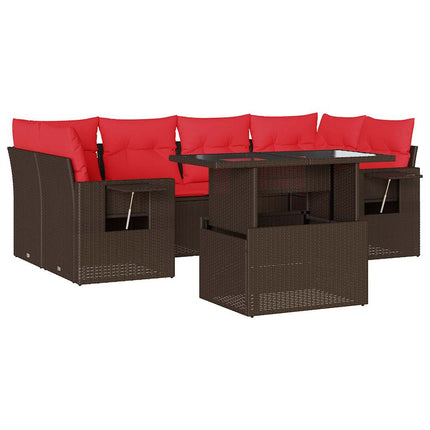 havesofasæt med 7 hynder brun polyrattan