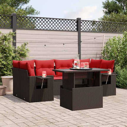 havesofasæt med 7 hynder brun polyrattan