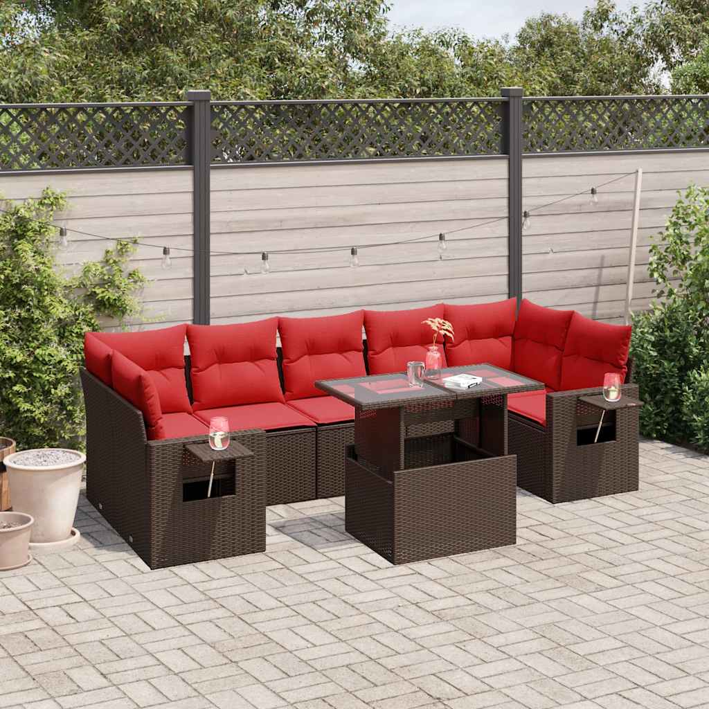 8-delt havesofast med hynder brun polyrattan
