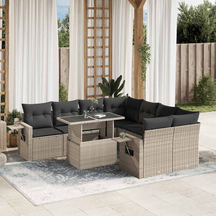 sofasæt til haven 9 dele med hynder polyrattan lysegrå