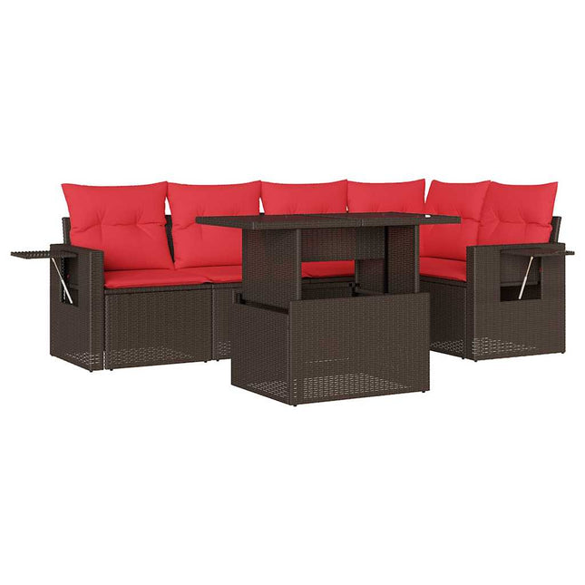 havesofasæt med 6 hynder brun polyrattan
