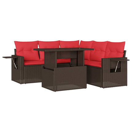 havesofasæt med 6 hynder brun polyrattan