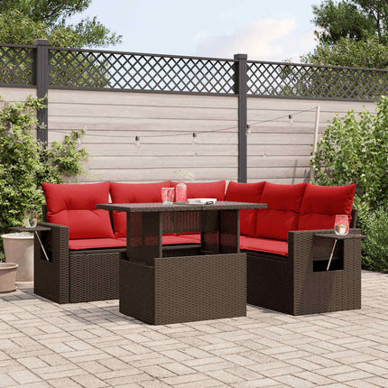 havesofasæt med 6 hynder brun polyrattan