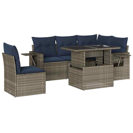 havesofasæt med 6 dele og hynder grå polyrattan
