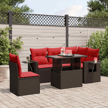 havesofasæt med 6 hynder brun polyrattan