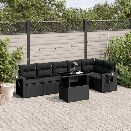 sofasæt til haven 7 dele med hynder polyrattan sort