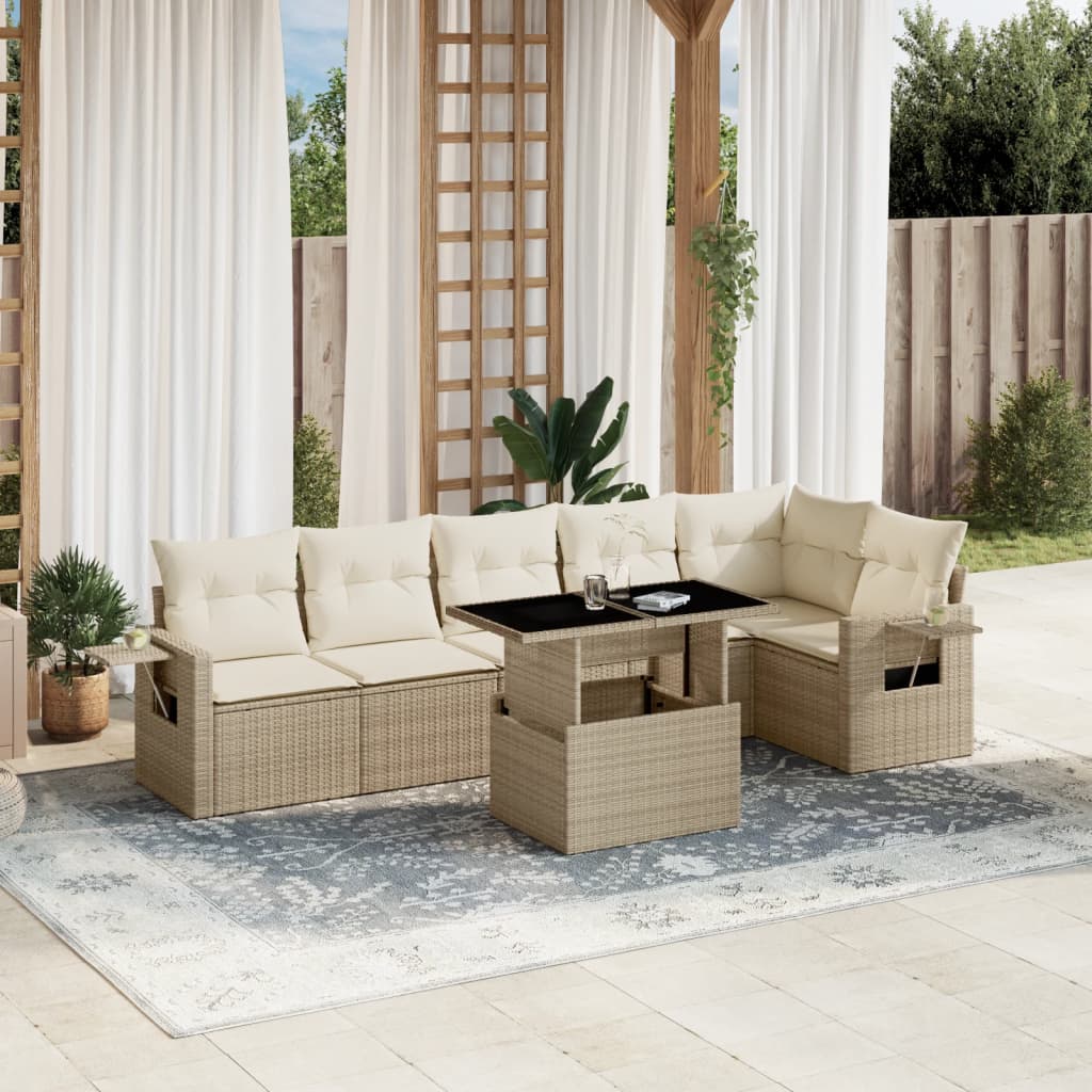 sofasæt til haven 7 dele med hynder polyrattan beige