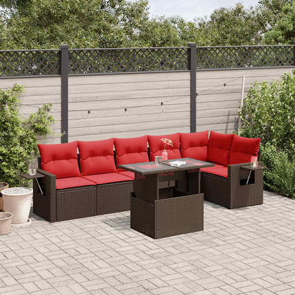 havesofasæt med 7 hynder brun polyrattan