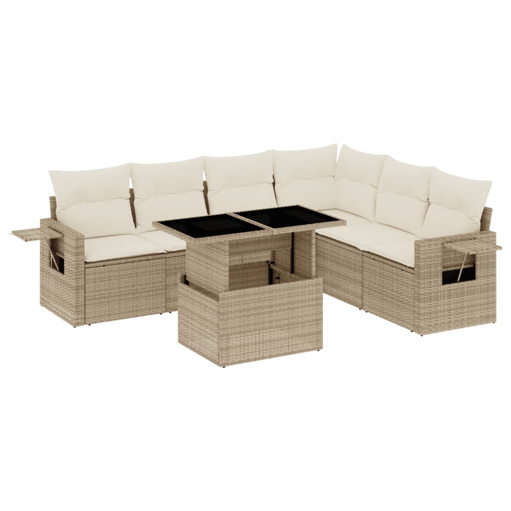 sofasæt til haven 7 dele med hynder polyrattan beige