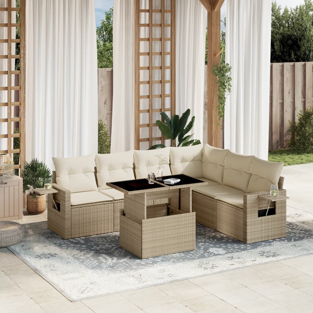 sofasæt til haven 7 dele med hynder polyrattan beige
