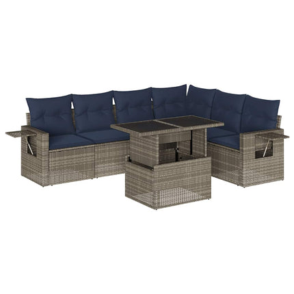 havesofasæt med 7 dele og hynder grå polyrattan