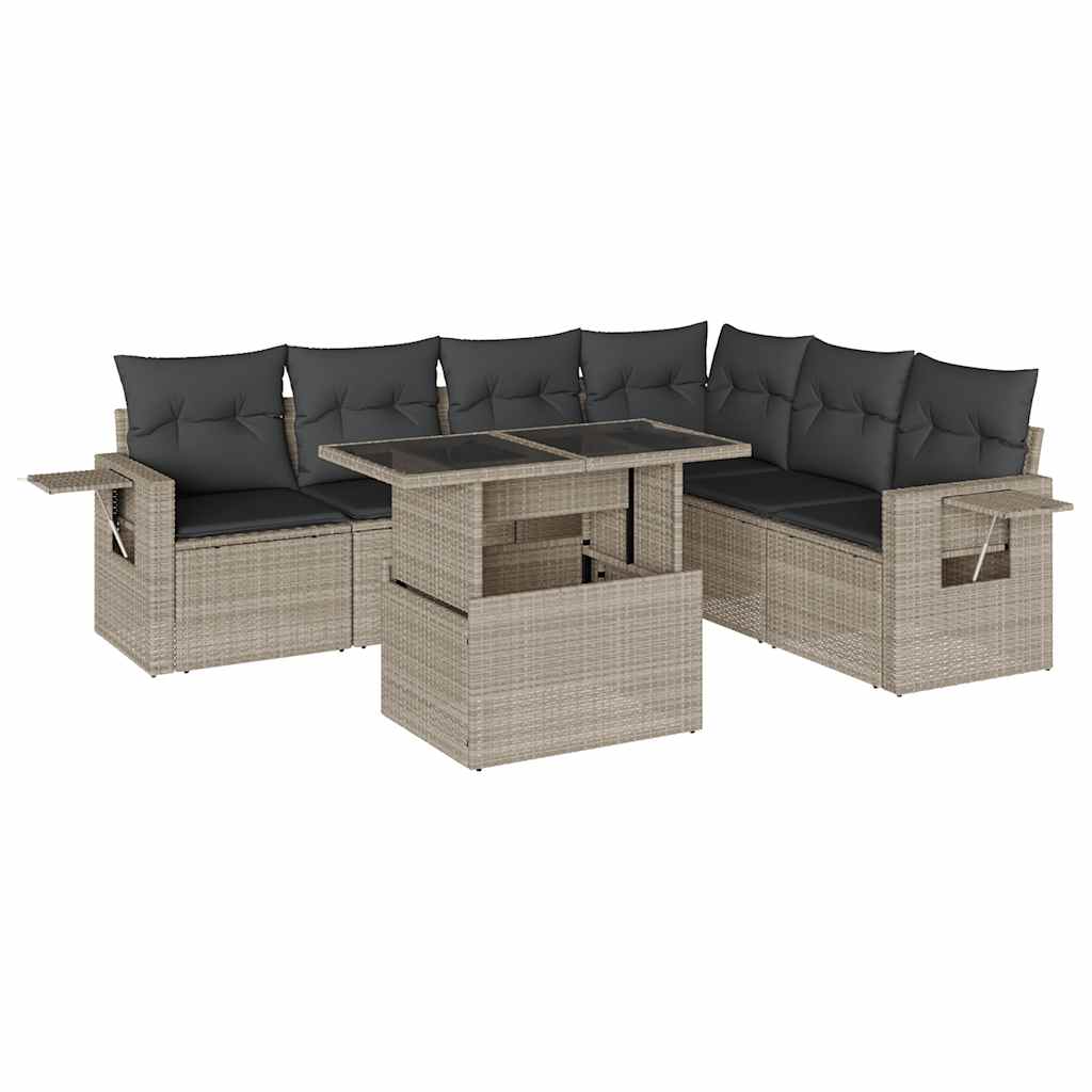 sofasæt til haven 7 dele med hynder polyrattan lysegrå