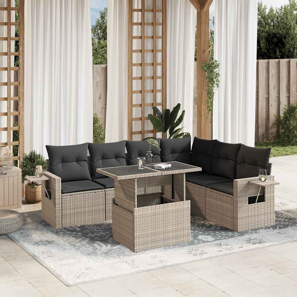 sofasæt til haven 7 dele med hynder polyrattan lysegrå