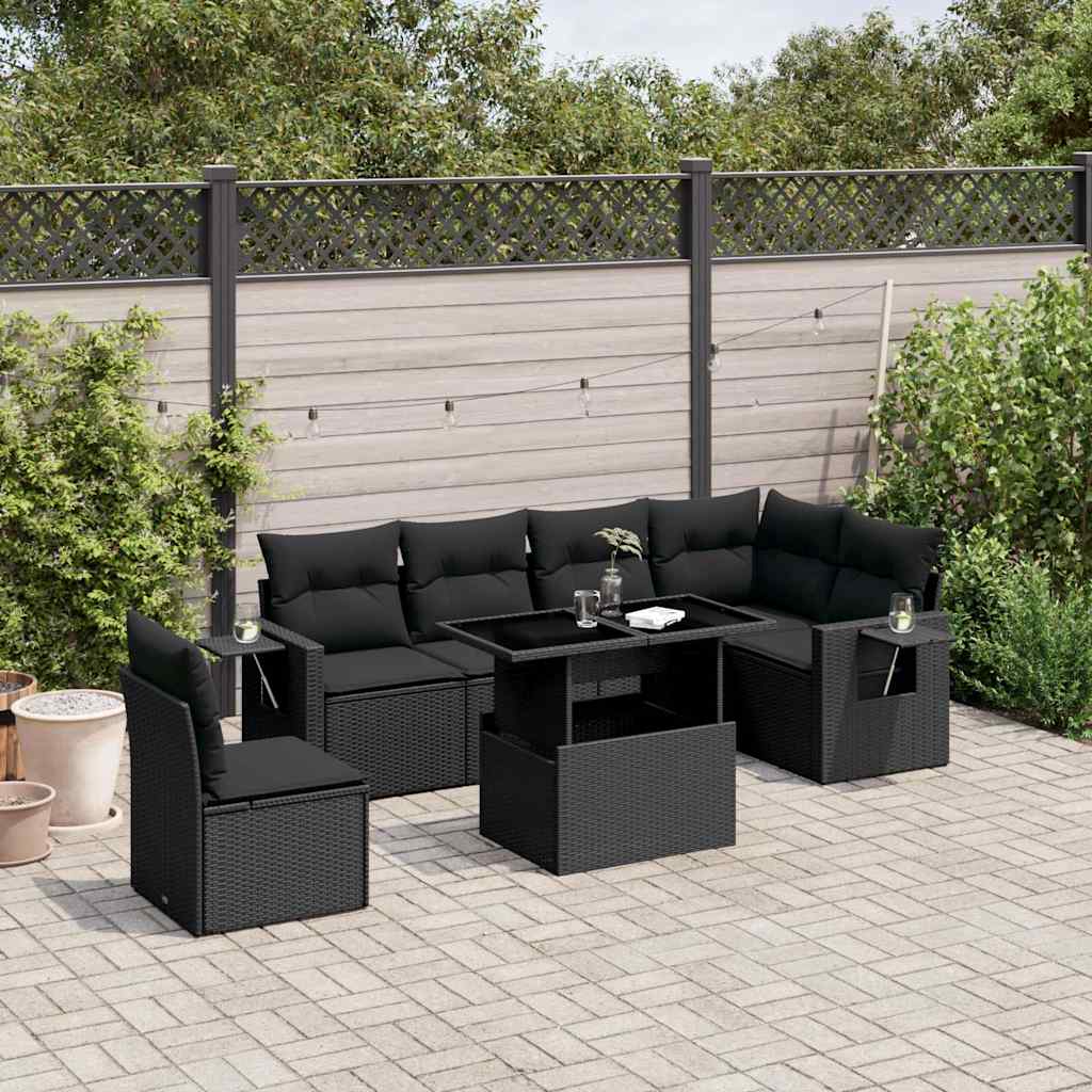 sofasæt til haven 7 dele med hynder polyrattan sort