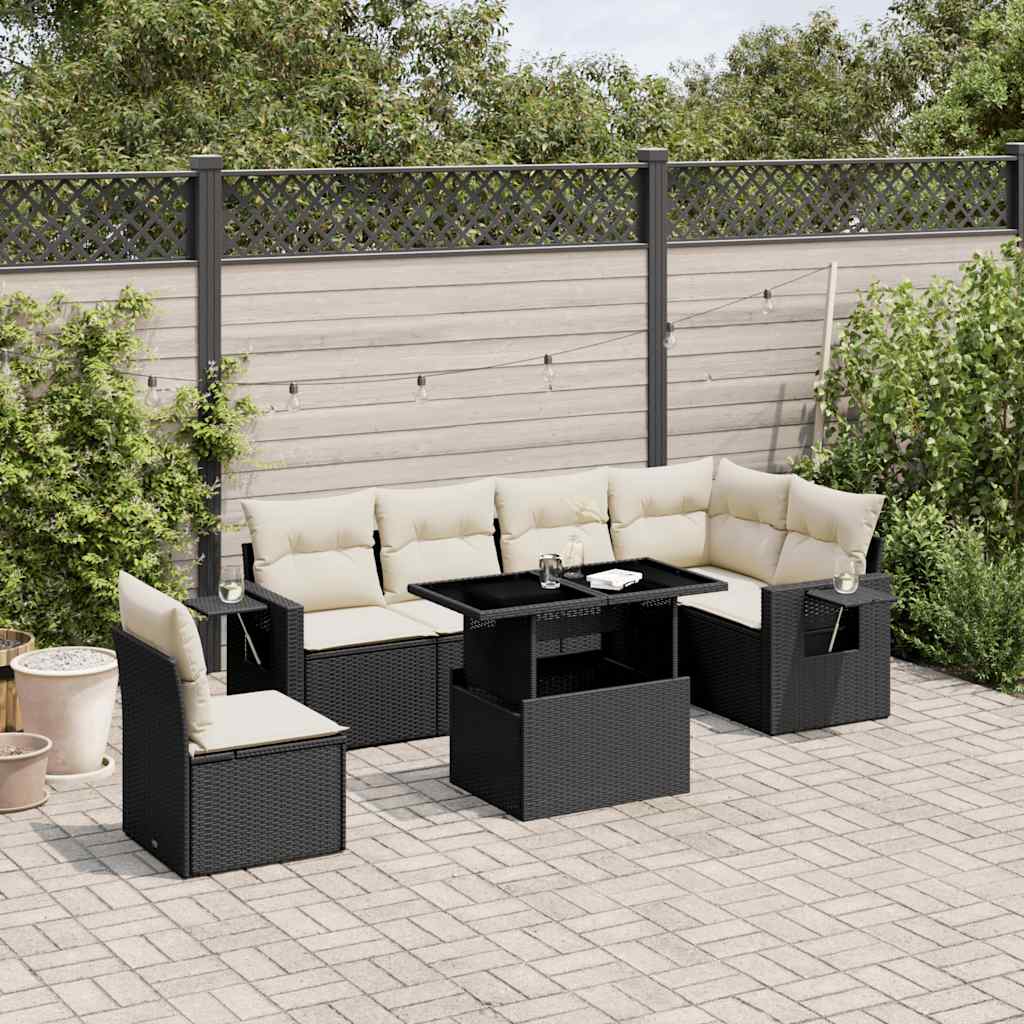 sofasæt til haven 7 dele med hynder polyrattan sort
