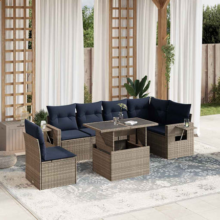 havesofasæt med 7 dele og hynder grå polyrattan
