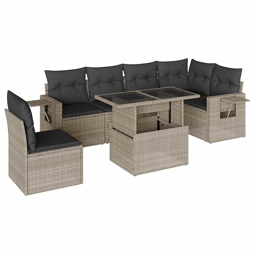 sofasæt til haven 7 dele med hynder polyrattan lysegrå
