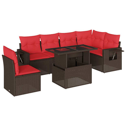 havesofasæt med 7 hynder brun polyrattan