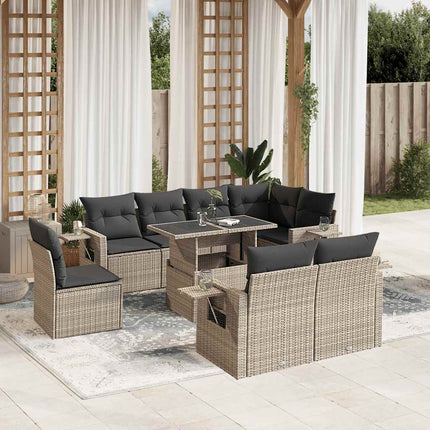 sofasæt til haven 9 dele med hynder polyrattan lysegrå