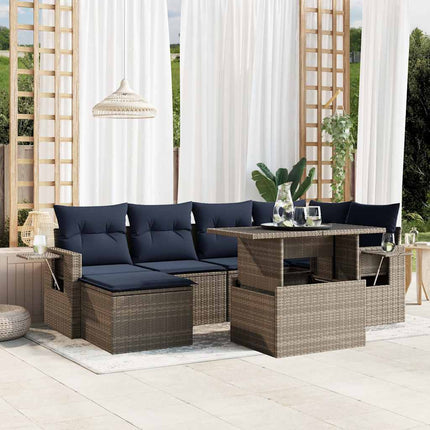 havesofasæt med 7 dele og hynder grå polyrattan