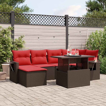 havesofasæt med 7 hynder brun polyrattan