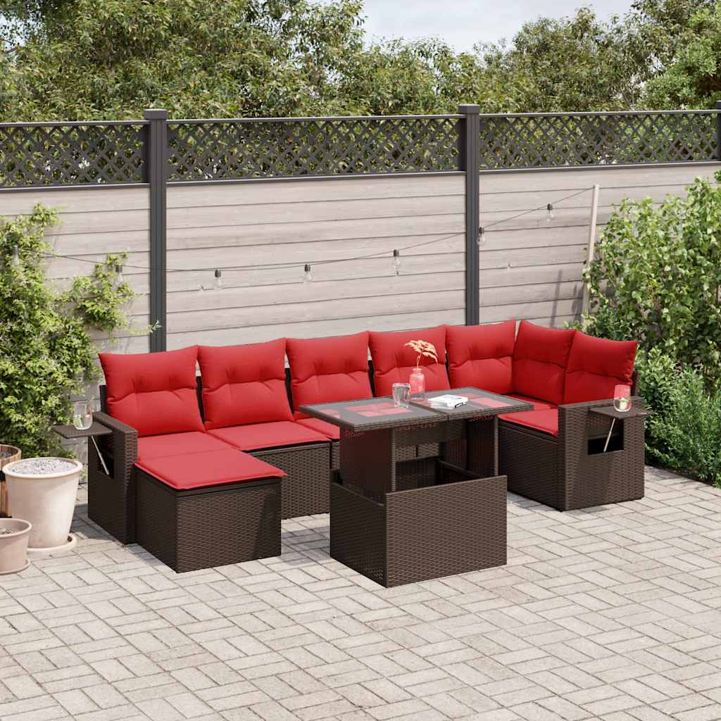8-delt havesofast med hynder brun polyrattan