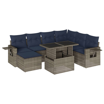 havesofasæt med 8 hynder grå polyrattan