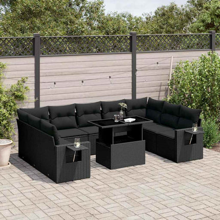 sofasæt til haven 10 dele med hynder polyrattan sort