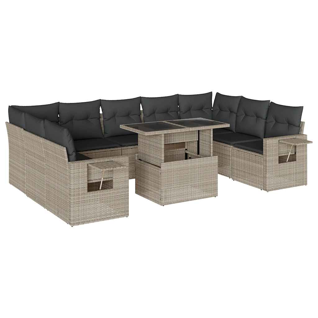 sofasæt til haven 10 dele med hynder polyrattan lysegrå