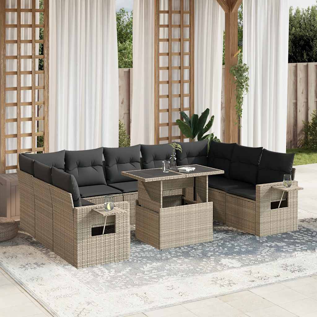 sofasæt til haven 10 dele med hynder polyrattan lysegrå