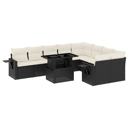sofasæt til haven 10 dele med hynder polyrattan sort